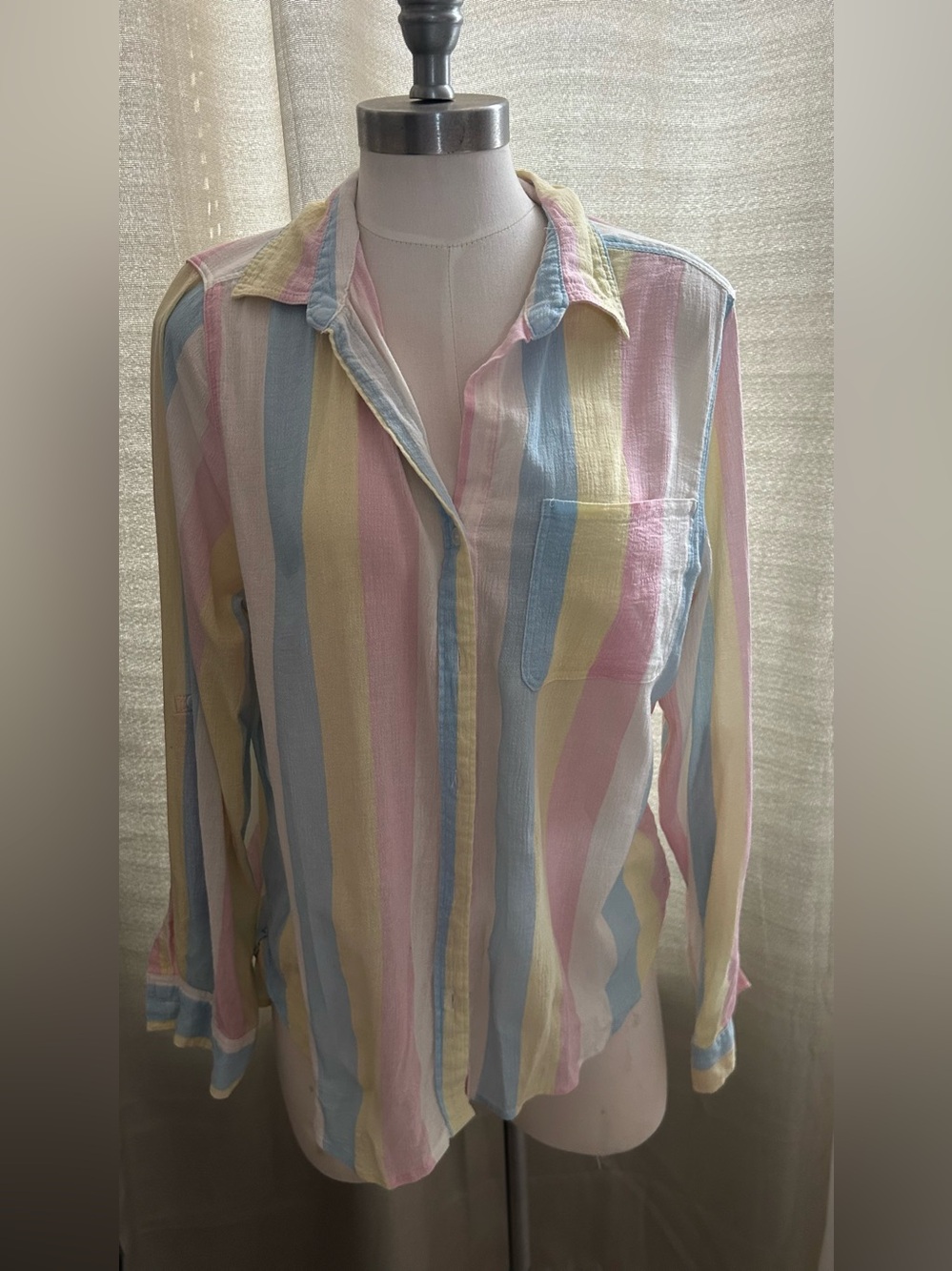 Velvet Heart Women's Multicolor Striped Button-Up Collared Shirt XL Cotton